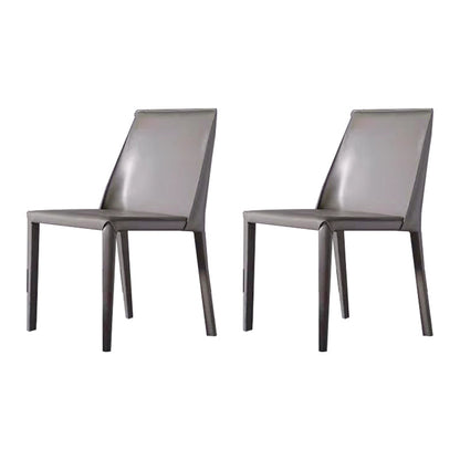 Minimalist Style Armless Solid Back Dining Side Chairs Leather Dining Chairs Grey 2 Piece Set Clearhalo ' kitchen&dining_furn' 'Dining Chairs' 'Dining Tables & Seating' 'dining_chair' 'furn' 'furn_dining_chair' 'Furniture' 'furniture_dining_chair' 'Kitchen & Dining Furniture' 'kitchen' 4353964