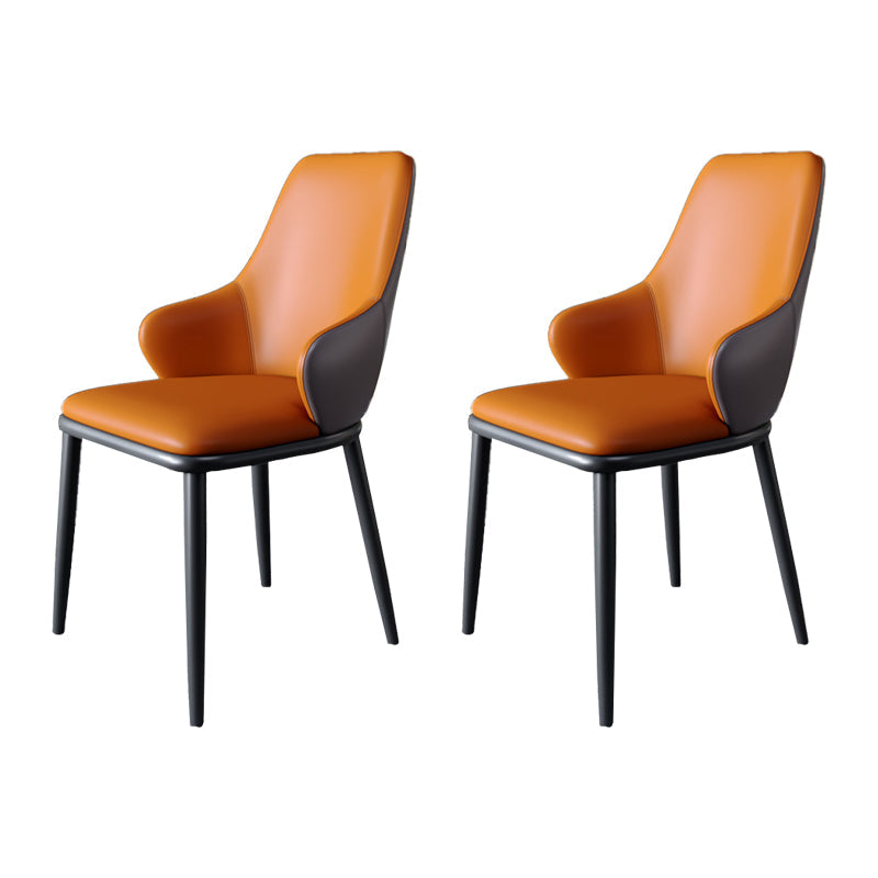 Industrial Design Arm Solid Back Dining Chairs Leather Dining Chairs for Kitchen Orange 2 Piece Set Clearhalo ' kitchen&dining_furn' 'Dining Chairs' 'Dining Tables & Seating' 'dining_chair' 'furn' 'furn_dining_chair' 'Furniture' 'furniture_dining_chair' 'Kitchen & Dining Furniture' 'kitchen' 4353977