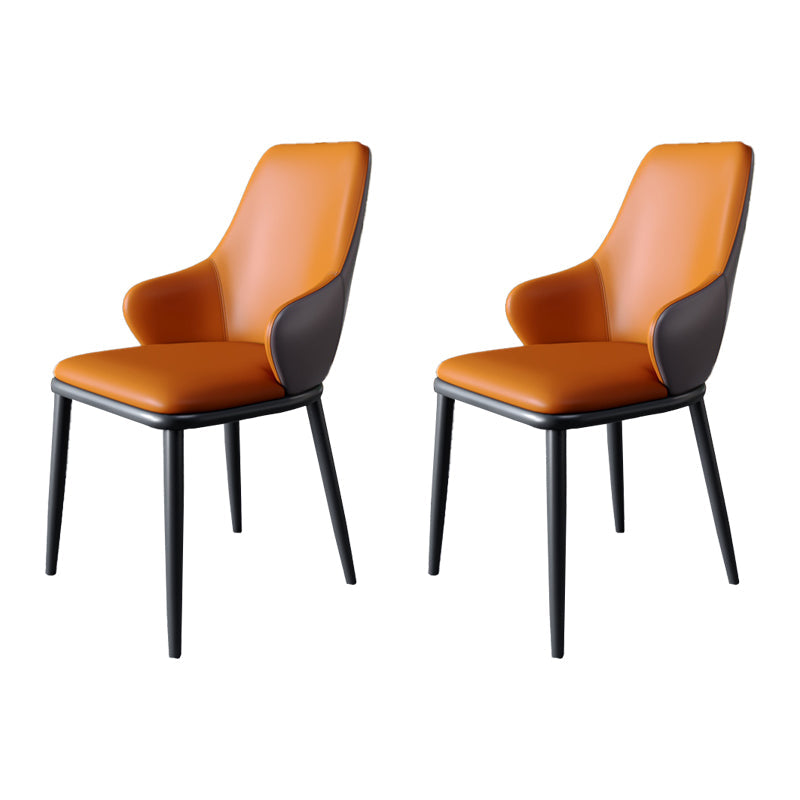 Industrial Design Arm Solid Back Dining Chairs Leather Dining Chairs for Kitchen Gray-Orange 2 Piece Set Clearhalo ' kitchen&dining_furn' 'Dining Chairs' 'Dining Tables & Seating' 'dining_chair' 'furn' 'furn_dining_chair' 'Furniture' 'furniture_dining_chair' 'Kitchen & Dining Furniture' 'kitchen' 4353994