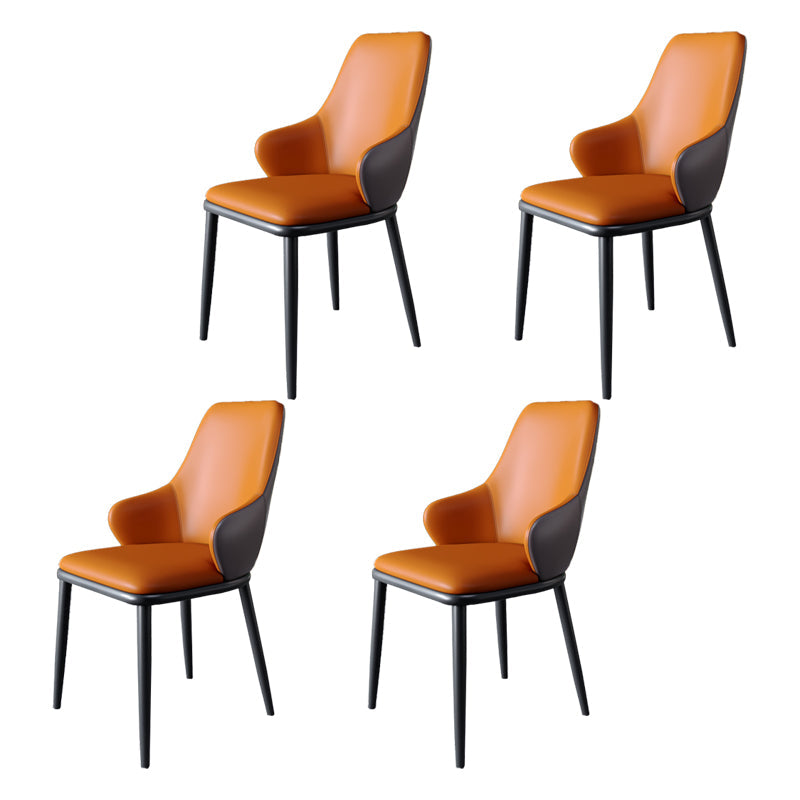 Industrial Design Arm Solid Back Dining Chairs Leather Dining Chairs for Kitchen Gray-Orange 4 Piece Set Clearhalo ' kitchen&dining_furn' 'Dining Chairs' 'Dining Tables & Seating' 'dining_chair' 'furn' 'furn_dining_chair' 'Furniture' 'furniture_dining_chair' 'Kitchen & Dining Furniture' 'kitchen' 4353997