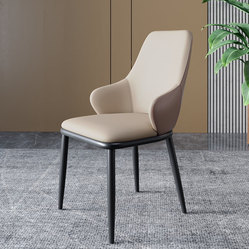 Industrial Design Arm Solid Back Dining Chairs Leather Dining Chairs for Kitchen Beige 1 Piece Clearhalo ' kitchen&dining_furn' 'Dining Chairs' 'Dining Tables & Seating' 'dining_chair' 'furn' 'furn_dining_chair' 'Furniture' 'furniture_dining_chair' 'Kitchen & Dining Furniture' 'kitchen' 4354004