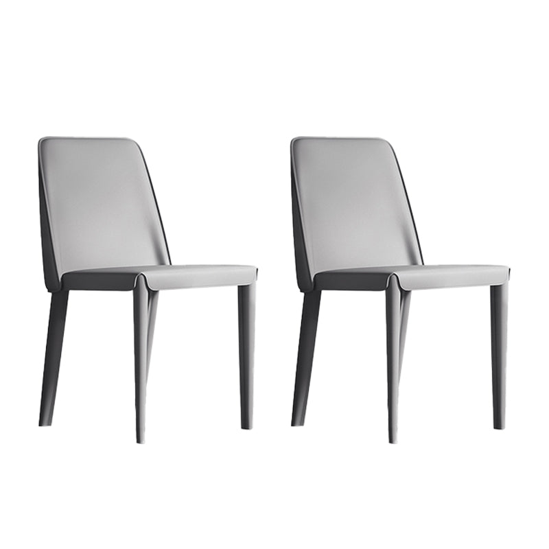 Contemporary Leather Dining Chairs Armless Solid Back Chair for Kitchen Silver Gray 2 Piece Set Clearhalo ' kitchen&dining_furn' 'Dining Chairs' 'Dining Tables & Seating' 'dining_chair' 'furn' 'furn_dining_chair' 'Furniture' 'furniture_dining_chair' 'Kitchen & Dining Furniture' 'kitchen' 4354011
