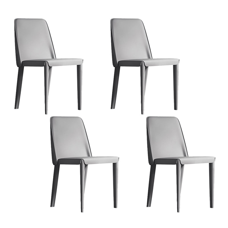 Contemporary Leather Dining Chairs Armless Solid Back Chair for Kitchen Silver Gray 4 Piece Set Clearhalo ' kitchen&dining_furn' 'Dining Chairs' 'Dining Tables & Seating' 'dining_chair' 'furn' 'furn_dining_chair' 'Furniture' 'furniture_dining_chair' 'Kitchen & Dining Furniture' 'kitchen' 4354013