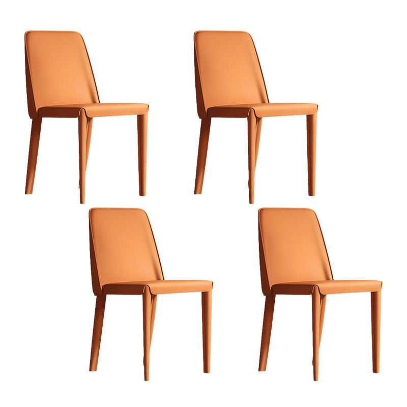 Contemporary Leather Dining Chairs Armless Solid Back Chair for Kitchen Orange 4 Piece Set Clearhalo ' kitchen&dining_furn' 'Dining Chairs' 'Dining Tables & Seating' 'dining_chair' 'furn' 'furn_dining_chair' 'Furniture' 'furniture_dining_chair' 'Kitchen & Dining Furniture' 'kitchen' 4354025
