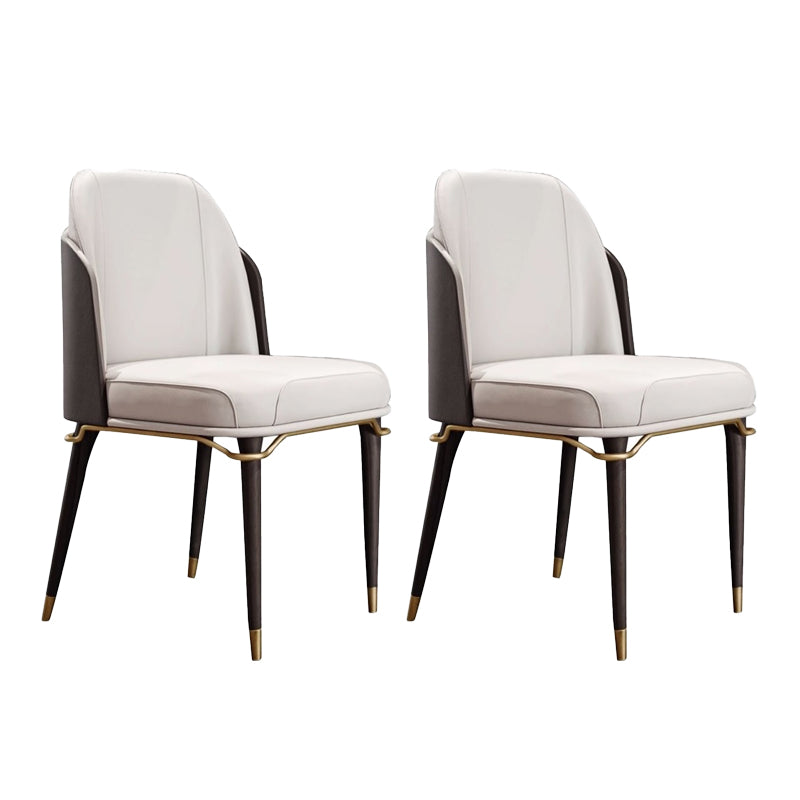 Scandinavian Style Leather Dining Chairs Armless Solid Back Chair with Wood Legs White 2 Piece Set Clearhalo ' kitchen&dining_furn' 'Dining Chairs' 'Dining Tables & Seating' 'dining_chair' 'furn' 'furn_dining_chair' 'Furniture' 'furniture_dining_chair' 'Kitchen & Dining Furniture' 'kitchen' 4354093