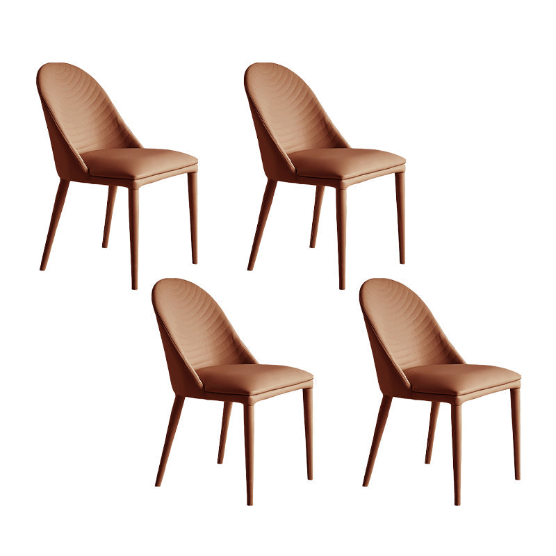 Contemporary Leather Dining Chairs Armless Solid Back Dining Chair for Kitchen Red Brown 4 Piece Set Clearhalo ' kitchen&dining_furn' 'Dining Chairs' 'Dining Tables & Seating' 'dining_chair' 'furn' 'furn_dining_chair' 'Furniture' 'furniture_dining_chair' 'Kitchen & Dining Furniture' 'kitchen' 4354114