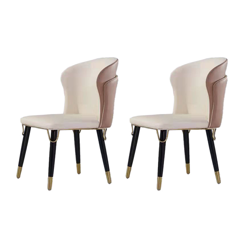 Scandinavian Armless Solid Back Chairs Leather Dining Chairs for Kitchen Beige-Coffee 2 Piece Set Clearhalo ' kitchen&dining_furn' 'Dining Chairs' 'Dining Tables & Seating' 'dining_chair' 'furn' 'furn_dining_chair' 'Furniture' 'furniture_dining_chair' 'Kitchen & Dining Furniture' 'kitchen' 4354125