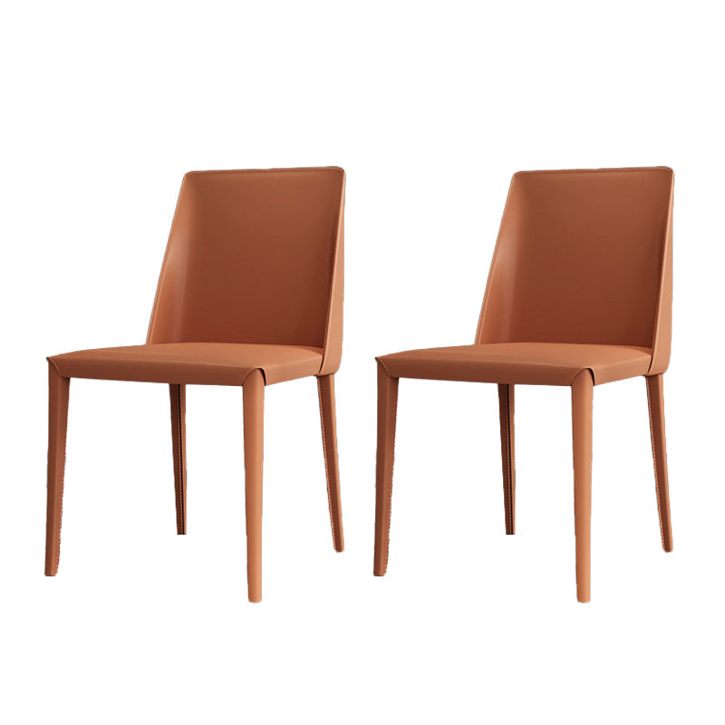 Designer Style Restaurant Parsons Chair Leather Matte Finish Dining Chair Orange 2 Piece Set Clearhalo ' kitchen&dining_furn' 'Dining Chairs' 'Dining Tables & Seating' 'dining_chair' 'furn' 'furn_dining_chair' 'Furniture' 'furniture_dining_chair' 'Kitchen & Dining Furniture' 'kitchen' 4354233