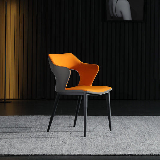 Contemporary Open back Arm Chair Leather Dining Chair with Black Legs Clearhalo ' kitchen&dining_furn' 'Dining Chairs' 'Dining Tables & Seating' 'dining_chair' 'furn' 'furn_dining_chair' 'Furniture' 'furniture_dining_chair' 'Kitchen & Dining Furniture' 'kitchen' 4354260