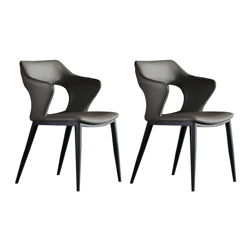 Contemporary Open back Arm Chair Leather Dining Chair with Black Legs Grey 2 Piece Set Clearhalo ' kitchen&dining_furn' 'Dining Chairs' 'Dining Tables & Seating' 'dining_chair' 'furn' 'furn_dining_chair' 'Furniture' 'furniture_dining_chair' 'Kitchen & Dining Furniture' 'kitchen' 4354261