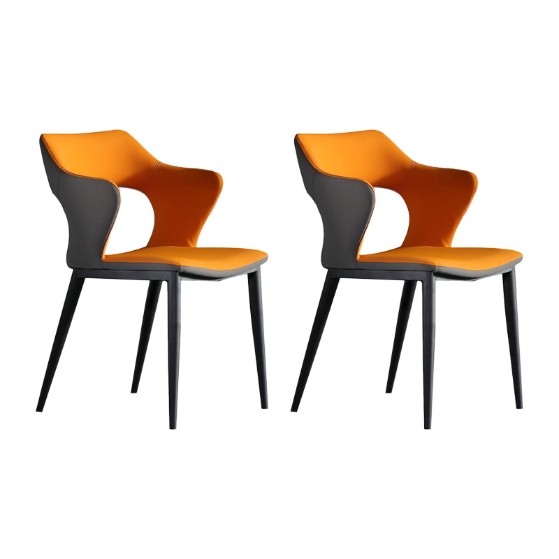 Contemporary Open back Arm Chair Leather Dining Chair with Black Legs Orange 2 Piece Set Clearhalo ' kitchen&dining_furn' 'Dining Chairs' 'Dining Tables & Seating' 'dining_chair' 'furn' 'furn_dining_chair' 'Furniture' 'furniture_dining_chair' 'Kitchen & Dining Furniture' 'kitchen' 4354262