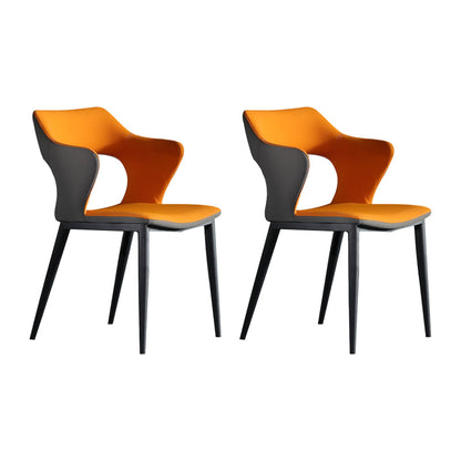Contemporary Open back Arm Chair Leather Dining Chair with Black Legs Orange 2 Piece Set Clearhalo ' kitchen&dining_furn' 'Dining Chairs' 'Dining Tables & Seating' 'dining_chair' 'furn' 'furn_dining_chair' 'Furniture' 'furniture_dining_chair' 'Kitchen & Dining Furniture' 'kitchen' 4354262