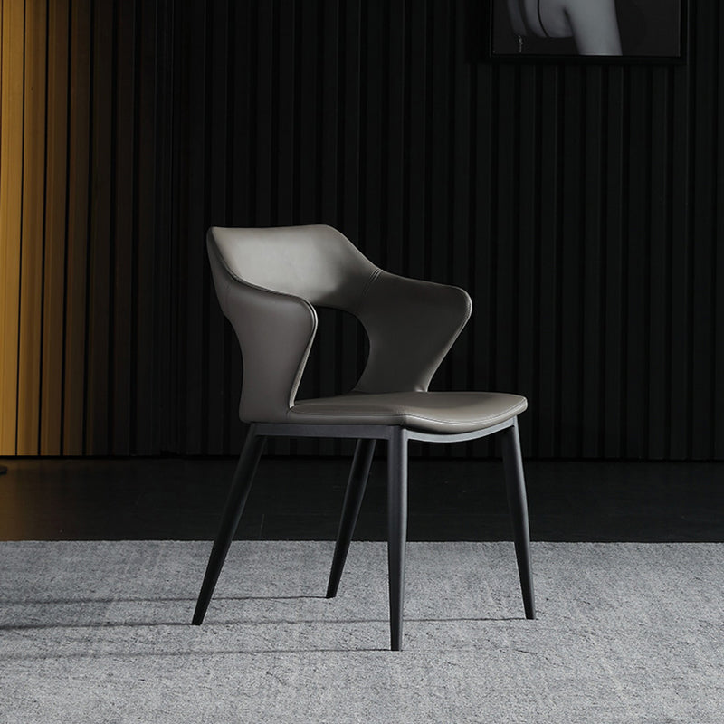 Contemporary Open back Arm Chair Leather Dining Chair with Black Legs Clearhalo ' kitchen&dining_furn' 'Dining Chairs' 'Dining Tables & Seating' 'dining_chair' 'furn' 'furn_dining_chair' 'Furniture' 'furniture_dining_chair' 'Kitchen & Dining Furniture' 'kitchen' 4354264