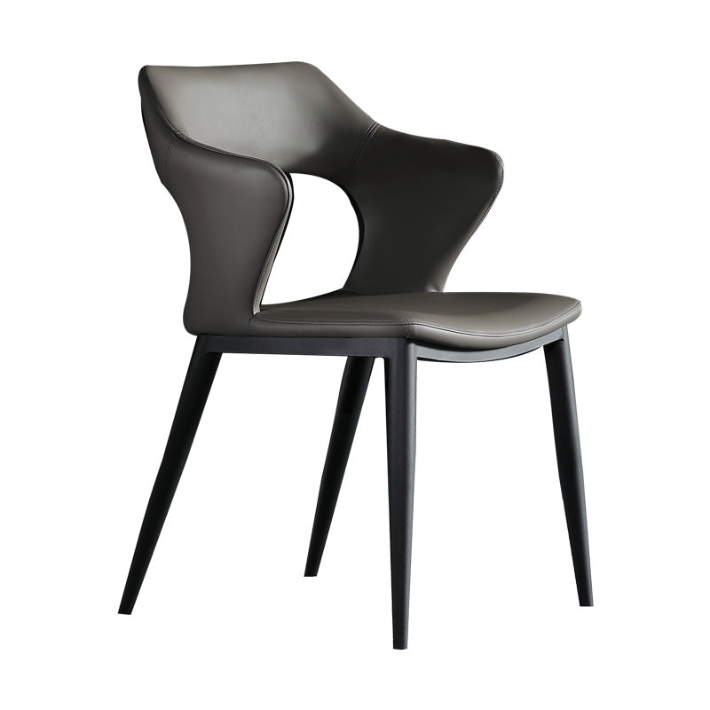 Contemporary Open back Arm Chair Leather Dining Chair with Black Legs Clearhalo ' kitchen&dining_furn' 'Dining Chairs' 'Dining Tables & Seating' 'dining_chair' 'furn' 'furn_dining_chair' 'Furniture' 'furniture_dining_chair' 'Kitchen & Dining Furniture' 'kitchen' 4354266