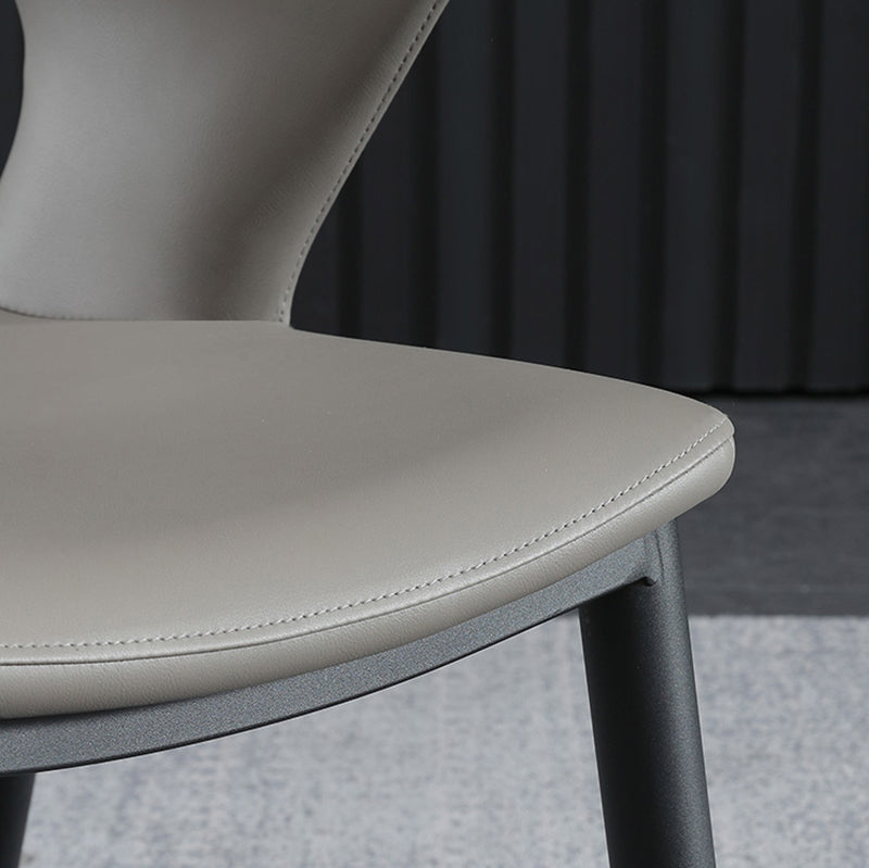 Contemporary Open back Arm Chair Leather Dining Chair with Black Legs Clearhalo ' kitchen&dining_furn' 'Dining Chairs' 'Dining Tables & Seating' 'dining_chair' 'furn' 'furn_dining_chair' 'Furniture' 'furniture_dining_chair' 'Kitchen & Dining Furniture' 'kitchen' 4354268