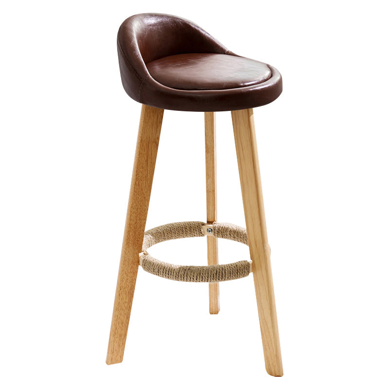Contemporary Indoor Bar Stool Round Seat Stool with Backrest, Wood Base Brown Clearhalo 'Bar Furniture' 'Bar Stools' 'bar_stools' 'furn' 'furn_bar_stools' 'furniture_bar_stools' 'Kitchen & Dining Furniture' 'kitchen&dining_furn' 'kitchen' 'kitchen_furn' Furniture' 4354316