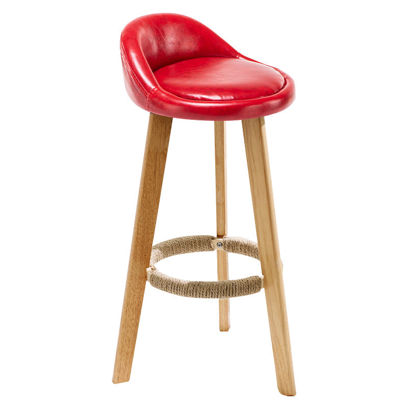 Contemporary Indoor Bar Stool Round Seat Stool with Backrest, Wood Base Red Clearhalo 'Bar Furniture' 'Bar Stools' 'bar_stools' 'furn' 'furn_bar_stools' 'furniture_bar_stools' 'Kitchen & Dining Furniture' 'kitchen&dining_furn' 'kitchen' 'kitchen_furn' Furniture' 4354318