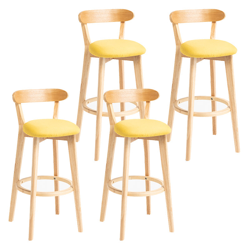 Modern Backrest Armless Counter Stool Wood Household Bar Stool with Cushion Yellow 4 Piece Set Clearhalo 'Bar Furniture' 'Bar Stools' 'bar_stools' 'furn' 'furn_bar_stools' 'furniture_bar_stools' 'Kitchen & Dining Furniture' 'kitchen&dining_furn' 'kitchen' 'kitchen_furn' Furniture' 4354513