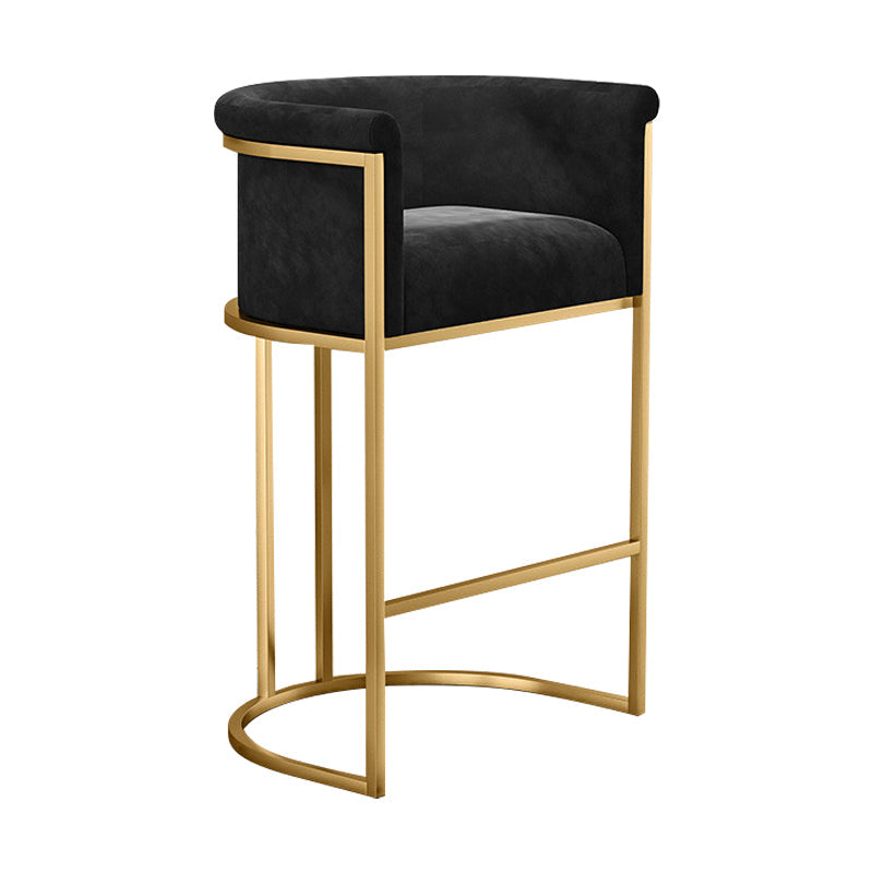 Glam Backrest Counter Stool Iron Household Bar Stool with Velvet Cushion and Pedal Black Clearhalo 'Bar Furniture' 'Bar Stools' 'bar_stools' 'furn' 'furn_bar_stools' 'furniture_bar_stools' 'Kitchen & Dining Furniture' 'kitchen&dining_furn' 'kitchen' 'kitchen_furn' Furniture' 4354527