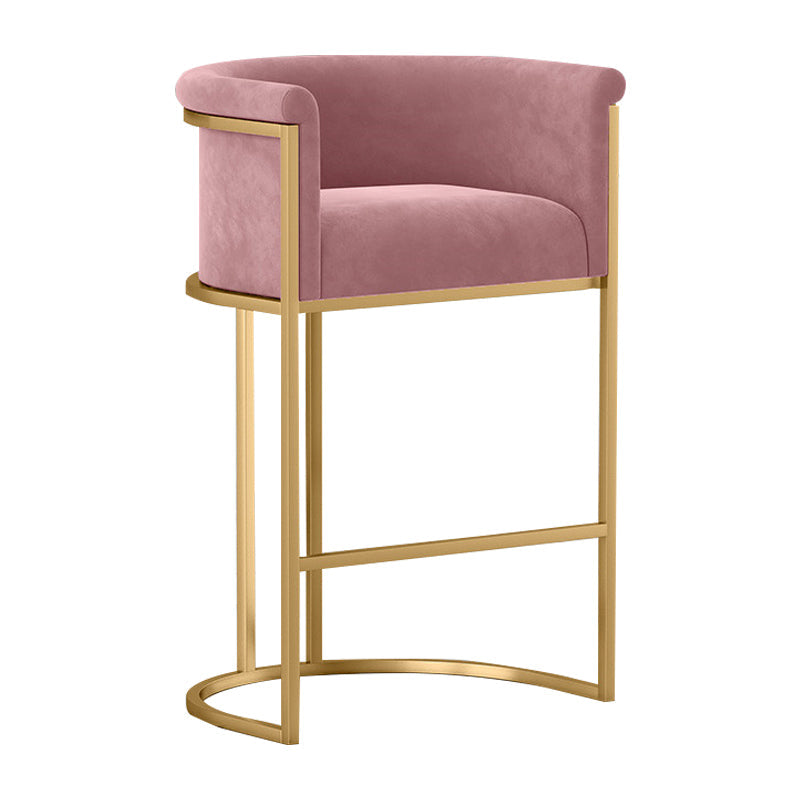 Glam Backrest Counter Stool Iron Household Bar Stool with Velvet Cushion and Pedal Pink Clearhalo 'Bar Furniture' 'Bar Stools' 'bar_stools' 'furn' 'furn_bar_stools' 'furniture_bar_stools' 'Kitchen & Dining Furniture' 'kitchen&dining_furn' 'kitchen' 'kitchen_furn' Furniture' 4354528