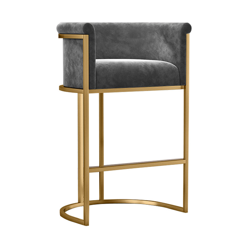 Glam Backrest Counter Stool Iron Household Bar Stool with Velvet Cushion and Pedal Gray Clearhalo 'Bar Furniture' 'Bar Stools' 'bar_stools' 'furn' 'furn_bar_stools' 'furniture_bar_stools' 'Kitchen & Dining Furniture' 'kitchen&dining_furn' 'kitchen' 'kitchen_furn' Furniture' 4354532