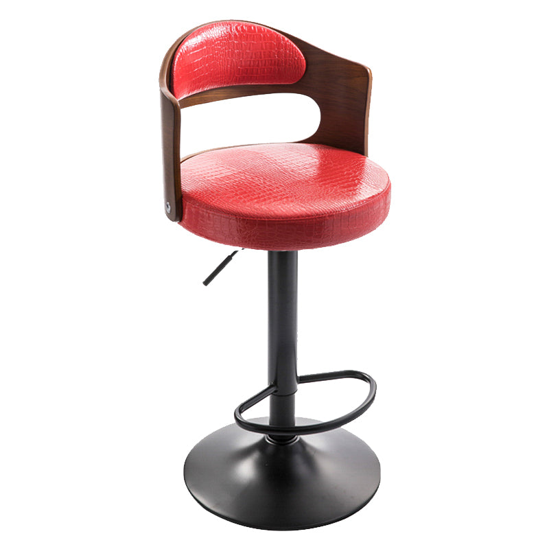Modern Backrest Liftable Stool Iron Household Bar Stool with Cushion and Pedal Red 1 Piece Clearhalo 'Bar Furniture' 'Bar Stools' 'bar_stools' 'furn' 'furn_bar_stools' 'furniture_bar_stools' 'Kitchen & Dining Furniture' 'kitchen&dining_furn' 'kitchen' 'kitchen_furn' Furniture' 4354561