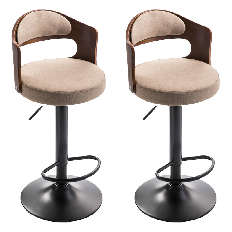 Modern Backrest Liftable Stool Iron Household Bar Stool with Cushion and Pedal Khaki 2 Piece Set Clearhalo 'Bar Furniture' 'Bar Stools' 'bar_stools' 'furn' 'furn_bar_stools' 'furniture_bar_stools' 'Kitchen & Dining Furniture' 'kitchen&dining_furn' 'kitchen' 'kitchen_furn' Furniture' 4354565