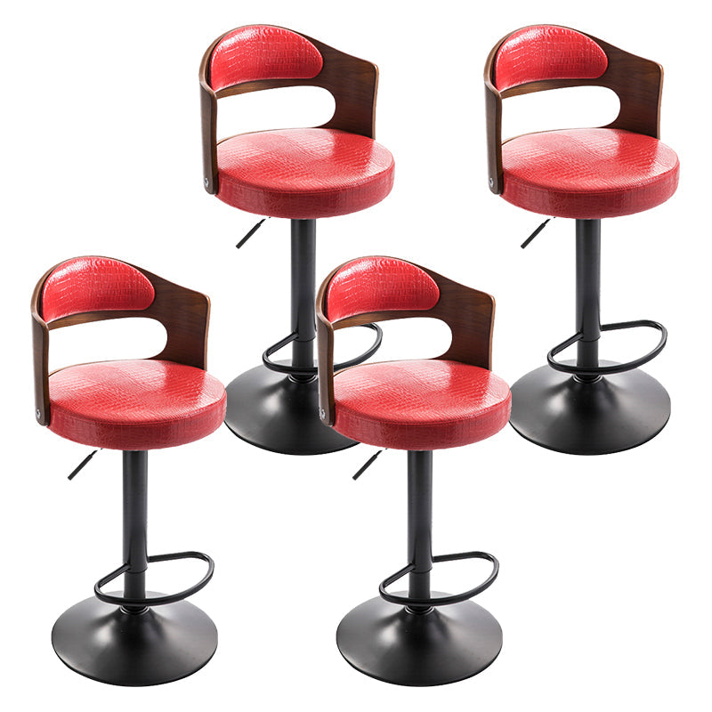 Modern Backrest Liftable Stool Iron Household Bar Stool with Cushion and Pedal Red 4 Piece Set Clearhalo 'Bar Furniture' 'Bar Stools' 'bar_stools' 'furn' 'furn_bar_stools' 'furniture_bar_stools' 'Kitchen & Dining Furniture' 'kitchen&dining_furn' 'kitchen' 'kitchen_furn' Furniture' 4354587
