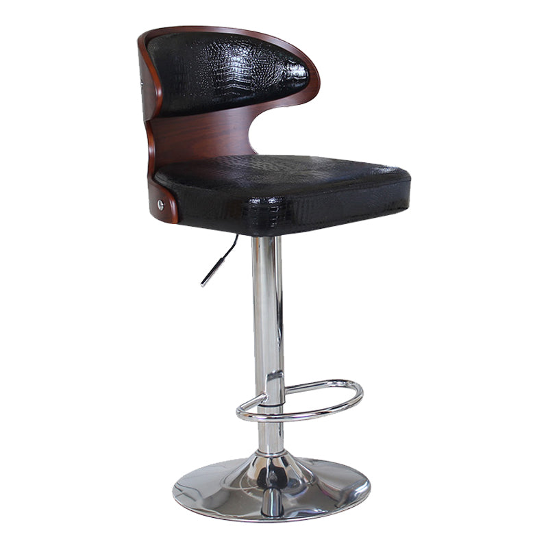 Modern Backrest Liftable Stool Steel Household Bar Stool with Cushion and Pedal Gloss Black 1 Piece Clearhalo 'Bar Furniture' 'Bar Stools' 'bar_stools' 'furn' 'furn_bar_stools' 'furniture_bar_stools' 'Kitchen & Dining Furniture' 'kitchen&dining_furn' 'kitchen' 'kitchen_furn' Furniture' 4354593