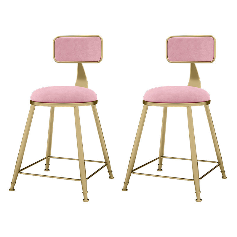 Glam Metal Upholstered Barstool Indoor Bar Stool With Cushion and Iron Legs Pink 2 Piece Set Short Stool(18"H) Clearhalo 'Bar Furniture' 'Bar Stools' 'bar_stools' 'furn' 'furn_bar_stools' 'furniture_bar_stools' 'Kitchen & Dining Furniture' 'kitchen&dining_furn' 'kitchen' 'kitchen_furn' Furniture' 4354661