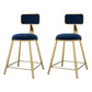 Glam Metal Upholstered Barstool Indoor Bar Stool With Cushion and Iron Legs Dark Blue 2 Piece Set Short Stool(18"H) Clearhalo 'Bar Furniture' 'Bar Stools' 'bar_stools' 'furn' 'furn_bar_stools' 'furniture_bar_stools' 'Kitchen & Dining Furniture' 'kitchen&dining_furn' 'kitchen' 'kitchen_furn' Furniture' 4354662
