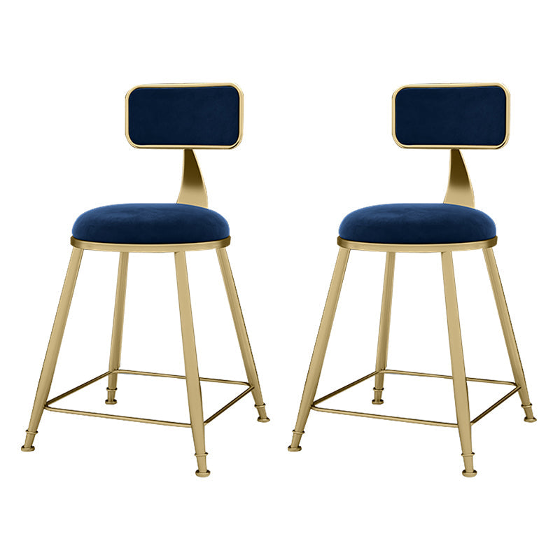 Glam Metal Upholstered Barstool Indoor Bar Stool With Cushion and Iron Legs Dark Blue 2 Piece Set Short Stool(18"H) Clearhalo 'Bar Furniture' 'Bar Stools' 'bar_stools' 'furn' 'furn_bar_stools' 'furniture_bar_stools' 'Kitchen & Dining Furniture' 'kitchen&dining_furn' 'kitchen' 'kitchen_furn' Furniture' 4354662