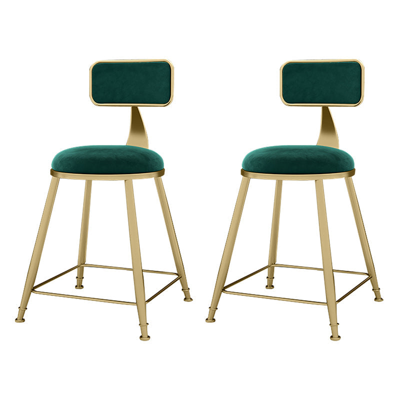 Glam Metal Upholstered Barstool Indoor Bar Stool With Cushion and Iron Legs Green 2 Piece Set Short Stool(18"H) Clearhalo 'Bar Furniture' 'Bar Stools' 'bar_stools' 'furn' 'furn_bar_stools' 'furniture_bar_stools' 'Kitchen & Dining Furniture' 'kitchen&dining_furn' 'kitchen' 'kitchen_furn' Furniture' 4354663