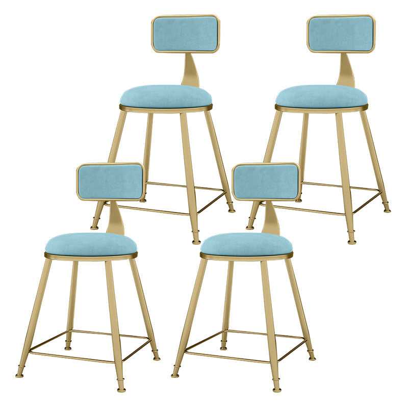 Glam Metal Upholstered Barstool Indoor Bar Stool With Cushion and Iron Legs Sky Blue 4 Piece Set Short Stool(18"H) Clearhalo 'Bar Furniture' 'Bar Stools' 'bar_stools' 'furn' 'furn_bar_stools' 'furniture_bar_stools' 'Kitchen & Dining Furniture' 'kitchen&dining_furn' 'kitchen' 'kitchen_furn' Furniture' 4354672