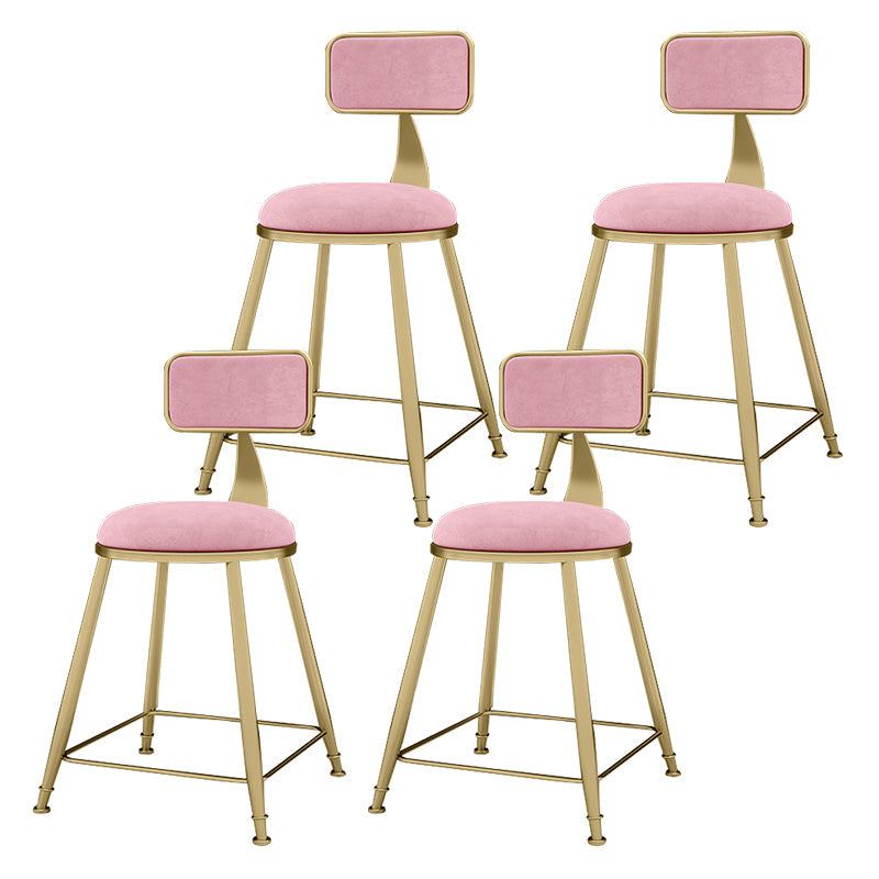 Glam Metal Upholstered Barstool Indoor Bar Stool With Cushion and Iron Legs Pink 4 Piece Set Short Stool(18"H) Clearhalo 'Bar Furniture' 'Bar Stools' 'bar_stools' 'furn' 'furn_bar_stools' 'furniture_bar_stools' 'Kitchen & Dining Furniture' 'kitchen&dining_furn' 'kitchen' 'kitchen_furn' Furniture' 4354673