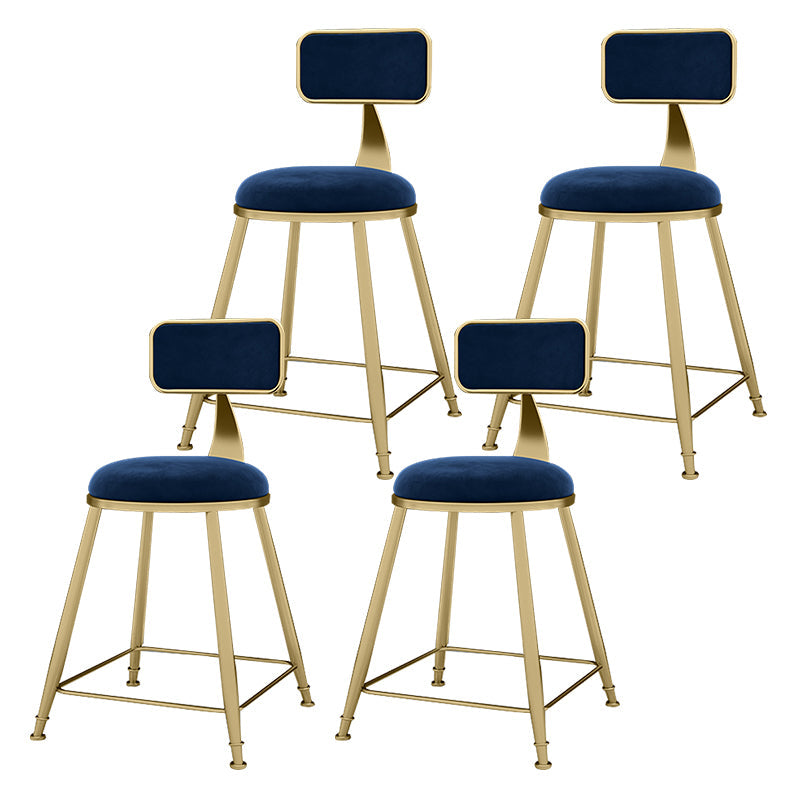 Glam Metal Upholstered Barstool Indoor Bar Stool With Cushion and Iron Legs Dark Blue 4 Piece Set Short Stool(18"H) Clearhalo 'Bar Furniture' 'Bar Stools' 'bar_stools' 'furn' 'furn_bar_stools' 'furniture_bar_stools' 'Kitchen & Dining Furniture' 'kitchen&dining_furn' 'kitchen' 'kitchen_furn' Furniture' 4354674