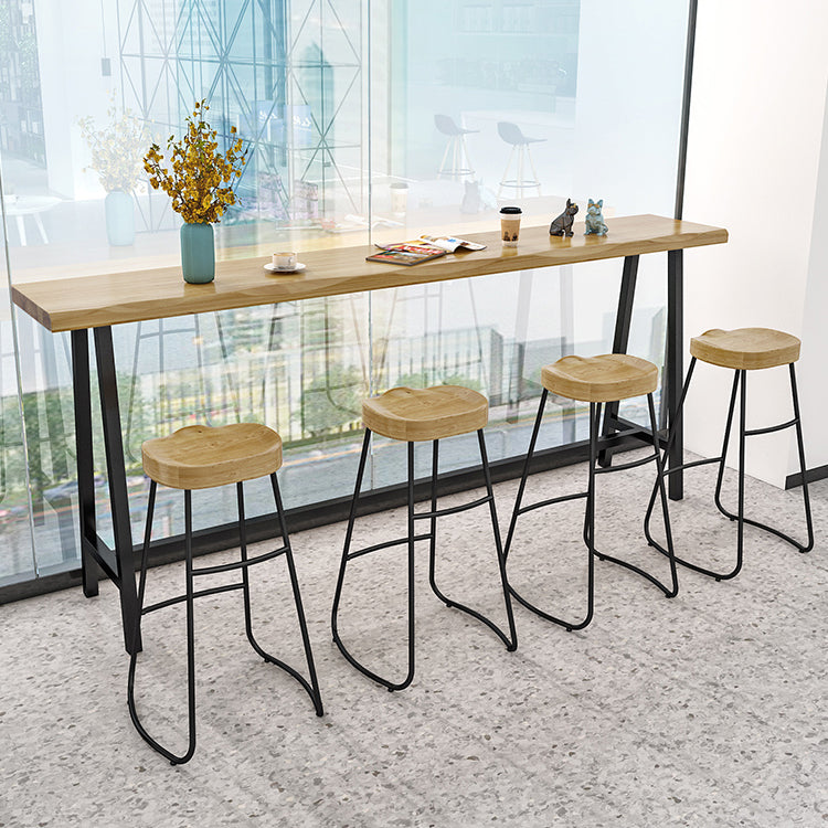 Solid Wood Indoor Counter Height Dining Table Specialty Trestle Patio Bar Table in Natural 102.4"L x 15.7"W x 41.3"H Without Chairs Clearhalo 'Bar Furniture' 'Bar Tables' 'bar_tables' 'furn' 'furn_bar_tables' 'Furniture' 'furniture_bar_tables' 'Kitchen & Dining Furniture' 'kitchen&dining_furn' 'kitchen' 4354724