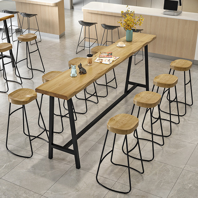 Solid Wood Indoor Counter Height Dining Table Specialty Trestle Patio Bar Table in Natural 110.2"L x 23.6"W x 41.3"H Without Chairs Clearhalo 'Bar Furniture' 'Bar Tables' 'bar_tables' 'furn' 'furn_bar_tables' 'Furniture' 'furniture_bar_tables' 'Kitchen & Dining Furniture' 'kitchen&dining_furn' 'kitchen' 4354725