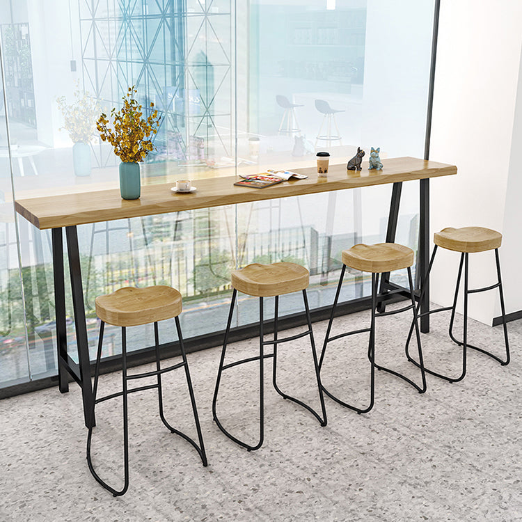 Solid Wood Indoor Counter Height Dining Table Specialty Trestle Patio Bar Table in Natural Clearhalo 'Bar Furniture' 'Bar Tables' 'bar_tables' 'furn' 'furn_bar_tables' 'Furniture' 'furniture_bar_tables' 'Kitchen & Dining Furniture' 'kitchen&dining_furn' 'kitchen' 4354730