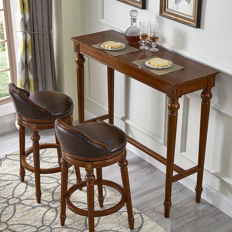 Brown Solid Wood Cocktail Bar Table Rectangle Footrest Indoor Bar/Dinette Table 47.2"L x 15.7"W x 39.4"H Without Chairs Clearhalo 'Bar Furniture' 'Bar Tables' 'bar_tables' 'furn' 'furn_bar_tables' 'Furniture' 'furniture_bar_tables' 'Kitchen & Dining Furniture' 'kitchen&dining_furn' 'kitchen' 4354755