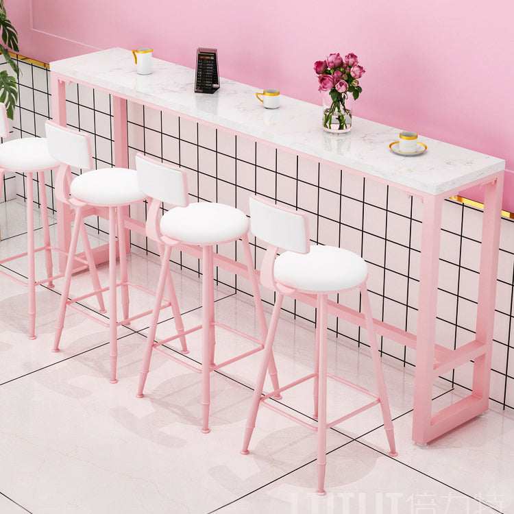 Cafe and Break-room Modern Pub/Bar Table Rectangle Footrest Pink Bar Height Pub Table 110.2"L x 15.7"W x 41.3"H Without Chairs Clearhalo 'Bar Furniture' 'Bar Tables' 'bar_tables' 'furn' 'furn_bar_tables' 'Furniture' 'furniture_bar_tables' 'Kitchen & Dining Furniture' 'kitchen&dining_furn' 'kitchen' 4354767