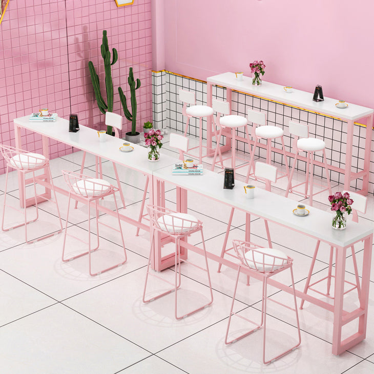 Cafe and Break-room Modern Pub/Bar Table Rectangle Footrest Pink Bar Height Pub Table Clearhalo 'Bar Furniture' 'Bar Tables' 'bar_tables' 'furn' 'furn_bar_tables' 'Furniture' 'furniture_bar_tables' 'Kitchen & Dining Furniture' 'kitchen&dining_furn' 'kitchen' 4354775