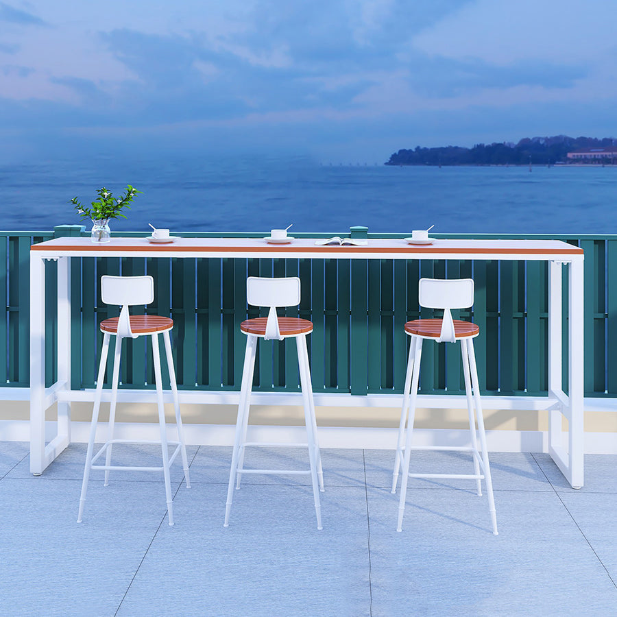 Outdoor Wood Footrest Hall/Pub Table Rectangle Bistro Bar Height Cocktail Table 86.6"L x 15.7"W x 41.3"H White Without Chairs Clearhalo 'Bar Furniture' 'Bar Tables' 'bar_tables' 'furn' 'furn_bar_tables' 'Furniture' 'furniture_bar_tables' 'Kitchen & Dining Furniture' 'kitchen&dining_furn' 'kitchen' 4354788
