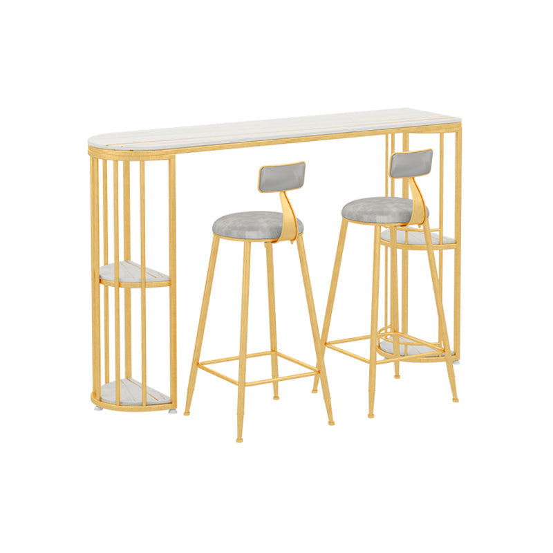 Modern Stone Storage Pub Height Dining Table Double Pedestal Indoor Bar Table, Only Table White-Gold Without Chairs Clearhalo 'Bar Furniture' 'Bar Tables' 'bar_tables' 'furn' 'furn_bar_tables' 'Furniture' 'furniture_bar_tables' 'Kitchen & Dining Furniture' 'kitchen&dining_furn' 'kitchen' 4354804