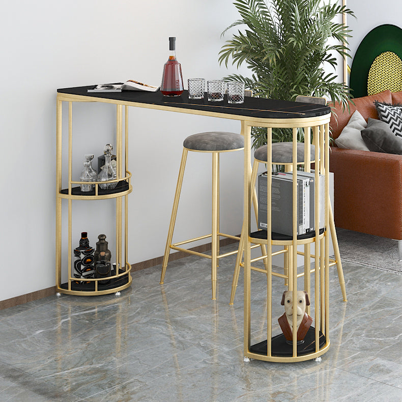 Modern Stone Storage Pub Height Dining Table Double Pedestal Indoor Bar Table, Only Table Clearhalo 'Bar Furniture' 'Bar Tables' 'bar_tables' 'furn' 'furn_bar_tables' 'Furniture' 'furniture_bar_tables' 'Kitchen & Dining Furniture' 'kitchen&dining_furn' 'kitchen' 4354811