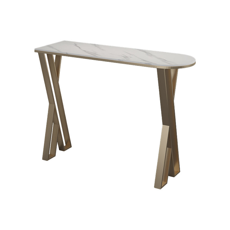 Glam Stone Pub Bar Table Indoor Gold Iron Bar Dining Table with Double Pedestal White Without Chairs Clearhalo 'Bar Furniture' 'Bar Tables' 'bar_tables' 'furn' 'furn_bar_tables' 'Furniture' 'furniture_bar_tables' 'Kitchen & Dining Furniture' 'kitchen&dining_furn' 'kitchen' 4354827