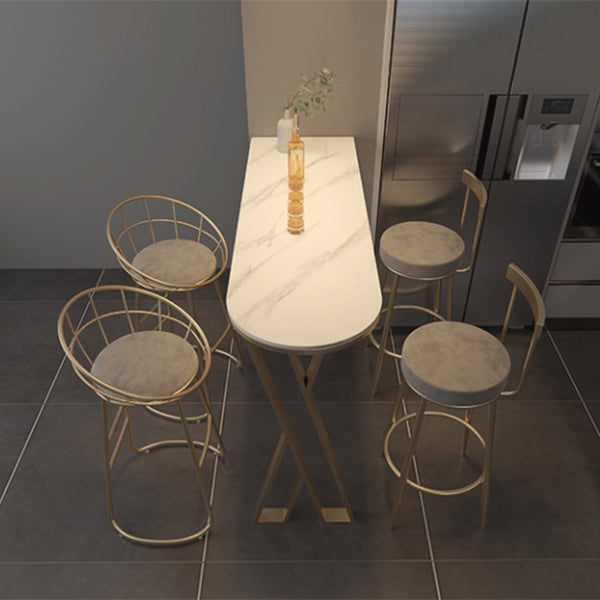 Glam Stone Pub Bar Table Indoor Gold Iron Bar Dining Table with Double Pedestal Clearhalo 'Bar Furniture' 'Bar Tables' 'bar_tables' 'furn' 'furn_bar_tables' 'Furniture' 'furniture_bar_tables' 'Kitchen & Dining Furniture' 'kitchen&dining_furn' 'kitchen' 4354829