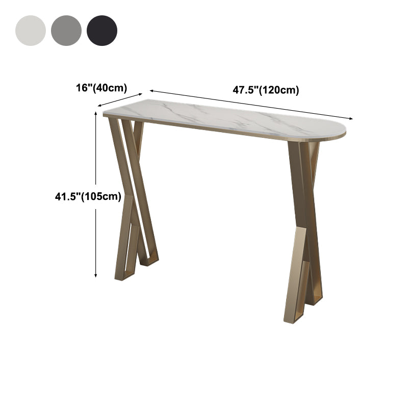 Glam Stone Pub Bar Table Indoor Gold Iron Bar Dining Table with Double Pedestal Clearhalo 'Bar Furniture' 'Bar Tables' 'bar_tables' 'furn' 'furn_bar_tables' 'Furniture' 'furniture_bar_tables' 'Kitchen & Dining Furniture' 'kitchen&dining_furn' 'kitchen' 4354832