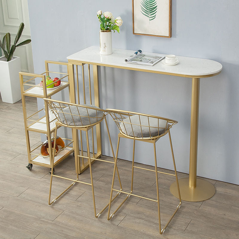 Glam White Faux Marble Pub Bar Table Indoor Iron Bar Dining Table with Double Pedestal 47.2"L x 15.7"W x 41.3"H Gold Without Chairs Clearhalo 'Bar Furniture' 'Bar Tables' 'bar_tables' 'furn' 'furn_bar_tables' 'Furniture' 'furniture_bar_tables' 'Kitchen & Dining Furniture' 'kitchen&dining_furn' 'kitchen' 4354837
