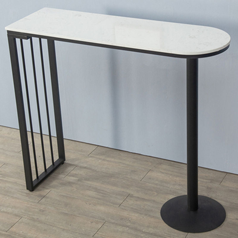 Glam White Faux Marble Pub Bar Table Indoor Iron Bar Dining Table with Double Pedestal Black Without Chairs Clearhalo 'Bar Furniture' 'Bar Tables' 'bar_tables' 'furn' 'furn_bar_tables' 'Furniture' 'furniture_bar_tables' 'Kitchen & Dining Furniture' 'kitchen&dining_furn' 'kitchen' 4354841